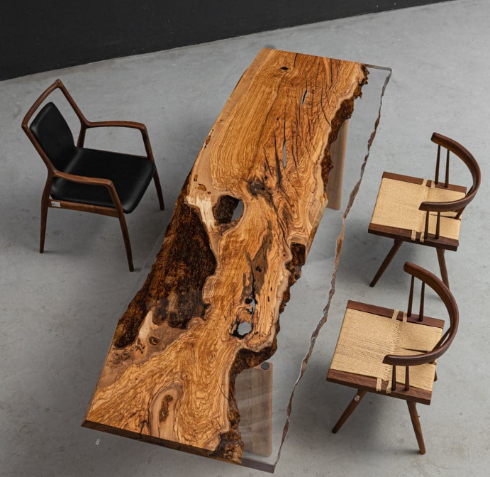 Elite Custom Olive Wood Handmade Clear Smokey Grey Epoxy Table ECT-108