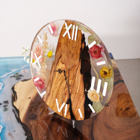 Elite Poplar Wood Dried Flower Epoxy Resin Wall Clock EWC-12 - 16''