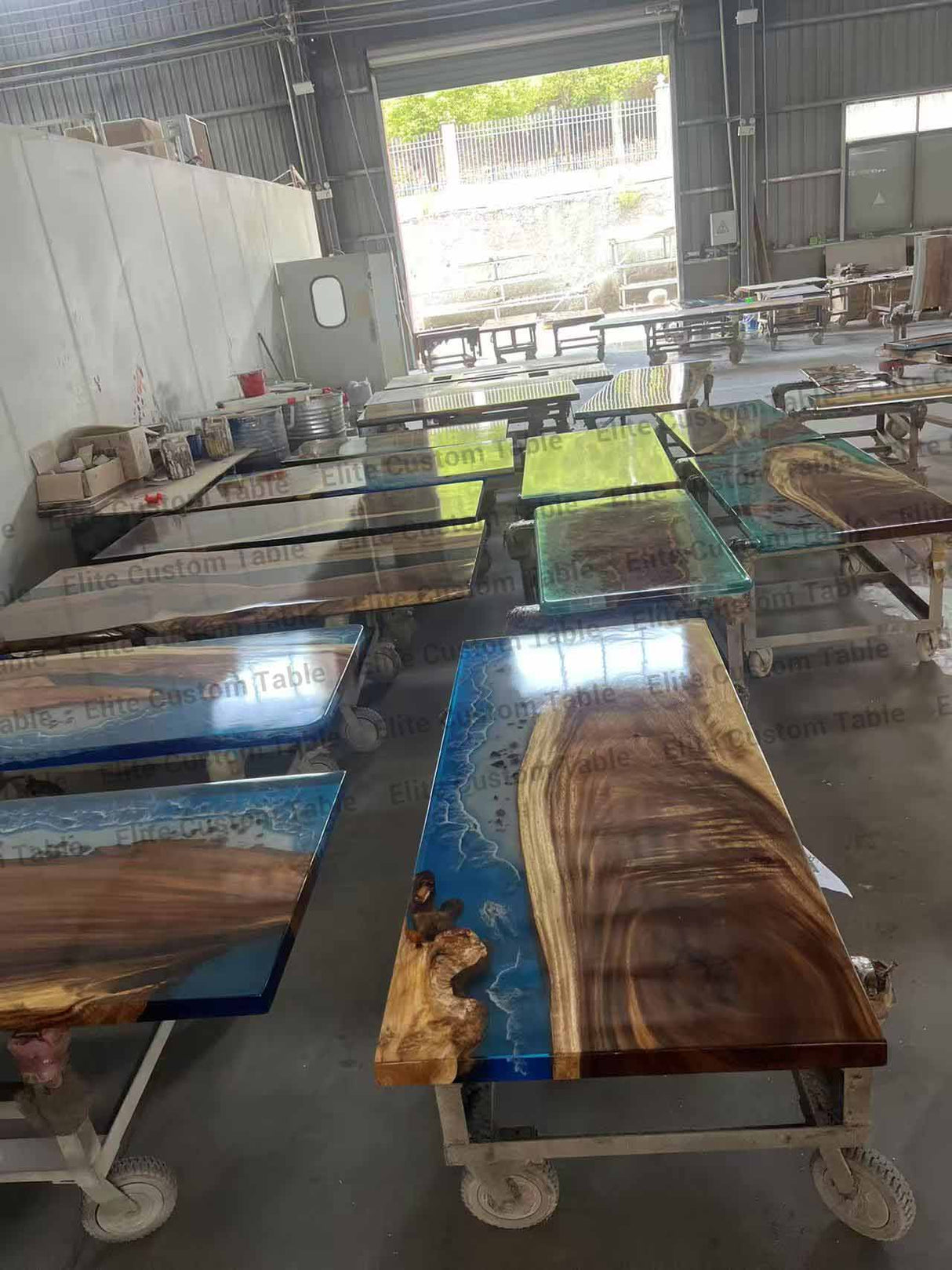 Elite Walnut Dining Table with Peacock Blue Resin Inlay 96.06‘’L×42.13''W, EIT-04