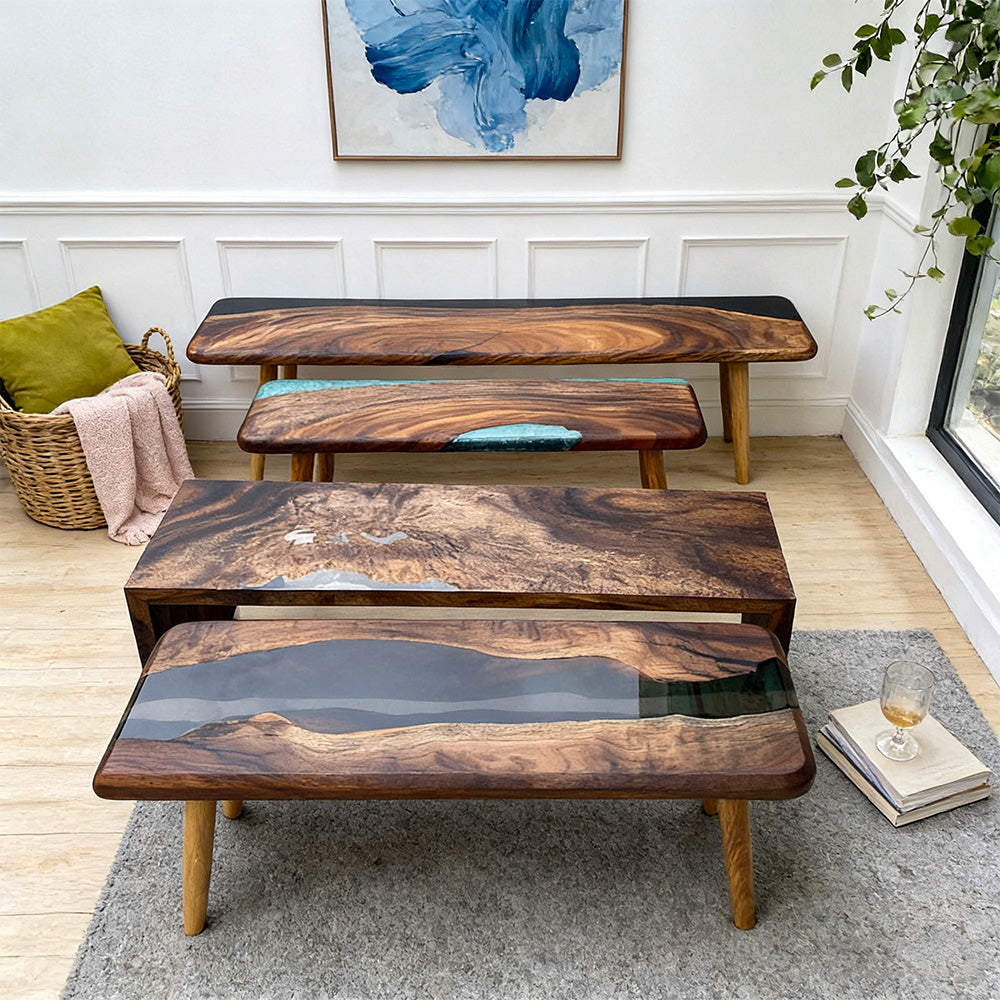 Elite Walnut Epoxy Resin Bench ECB-06 – Solid Wood Design