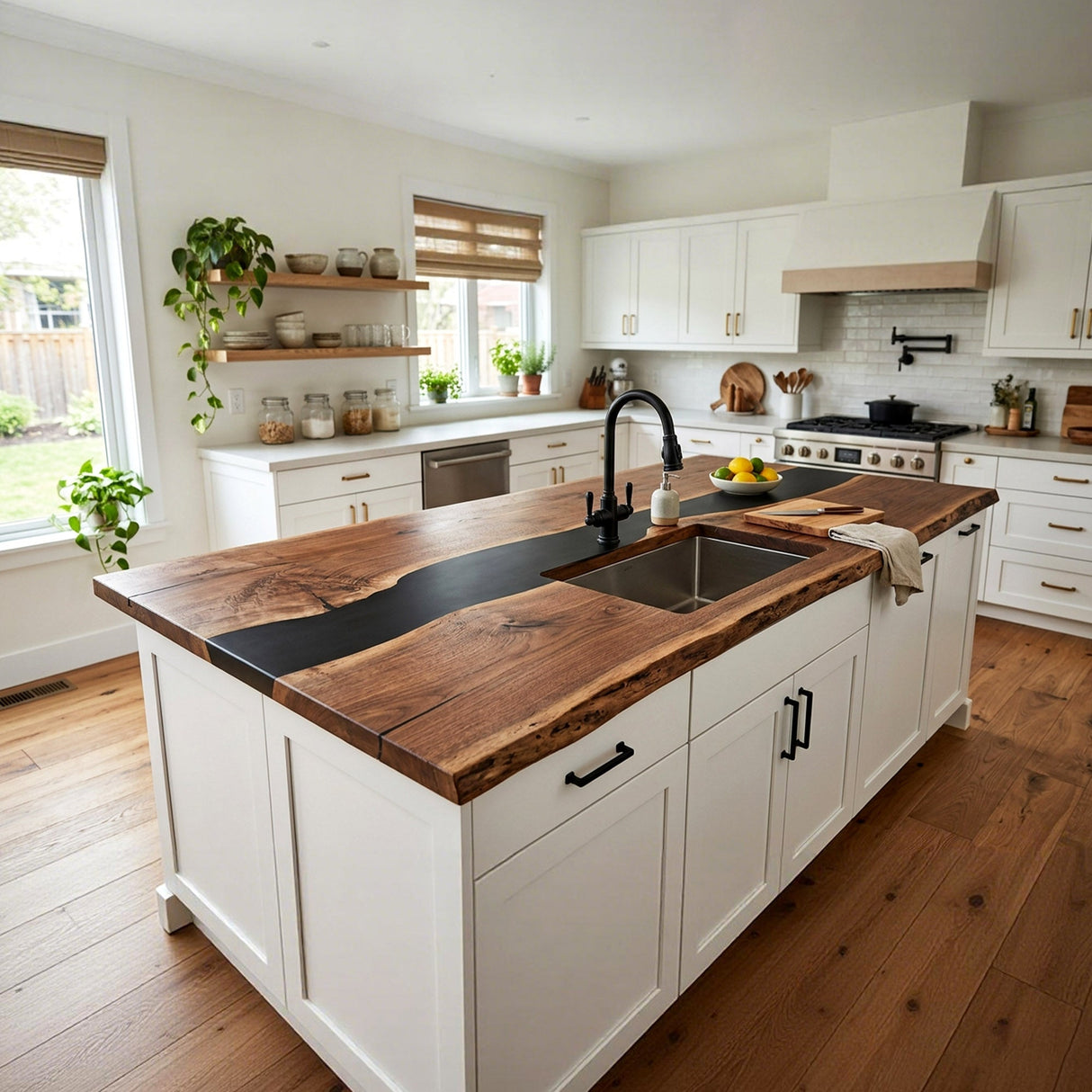 Black Walnut Epoxy Kitchen Island Countertop Live Edge Matte Black Walnut ECT - 302 - Elitecustomtable