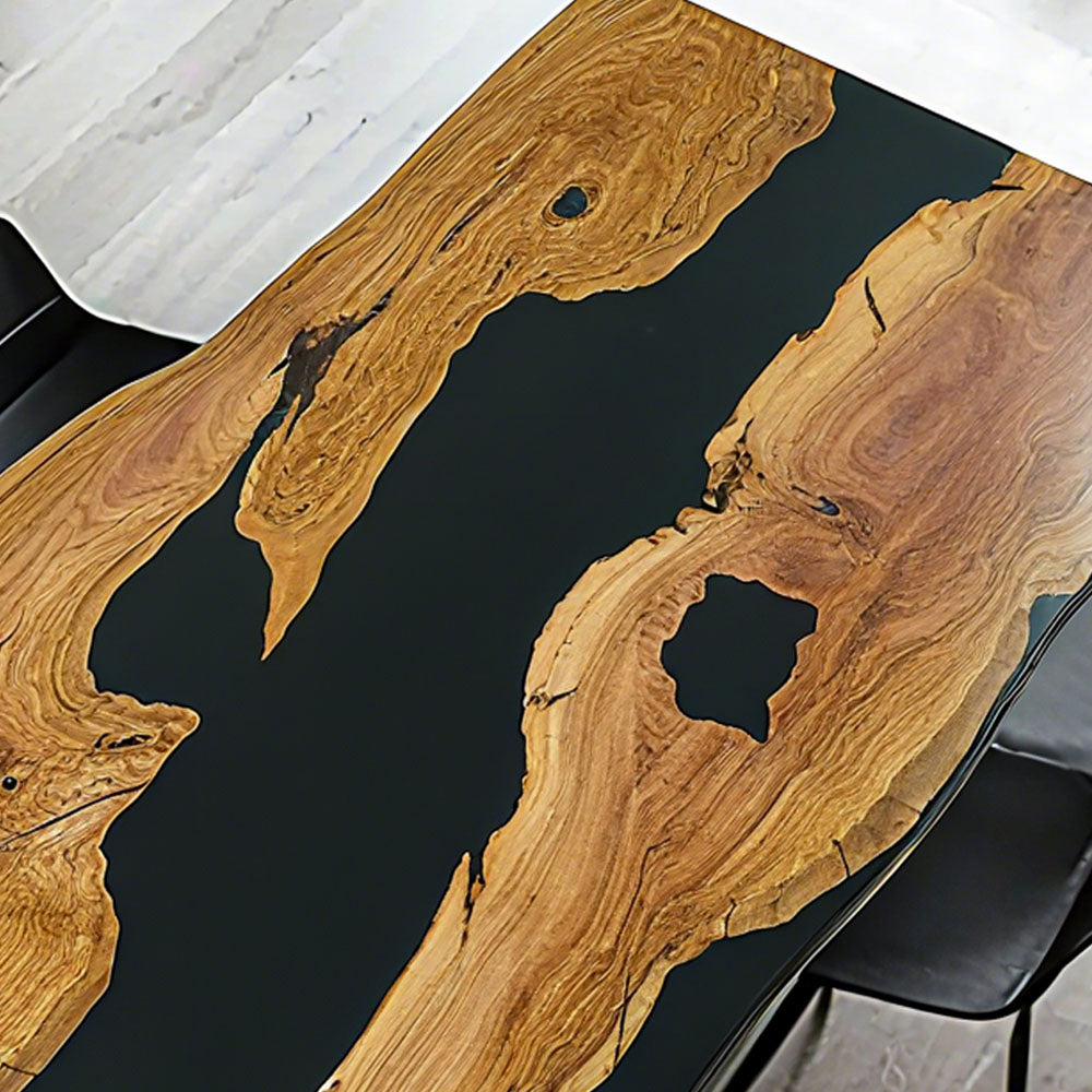 Elite Custom Walnut Wood Conference Table with Glossy Black Epoxy Resin ECT-74