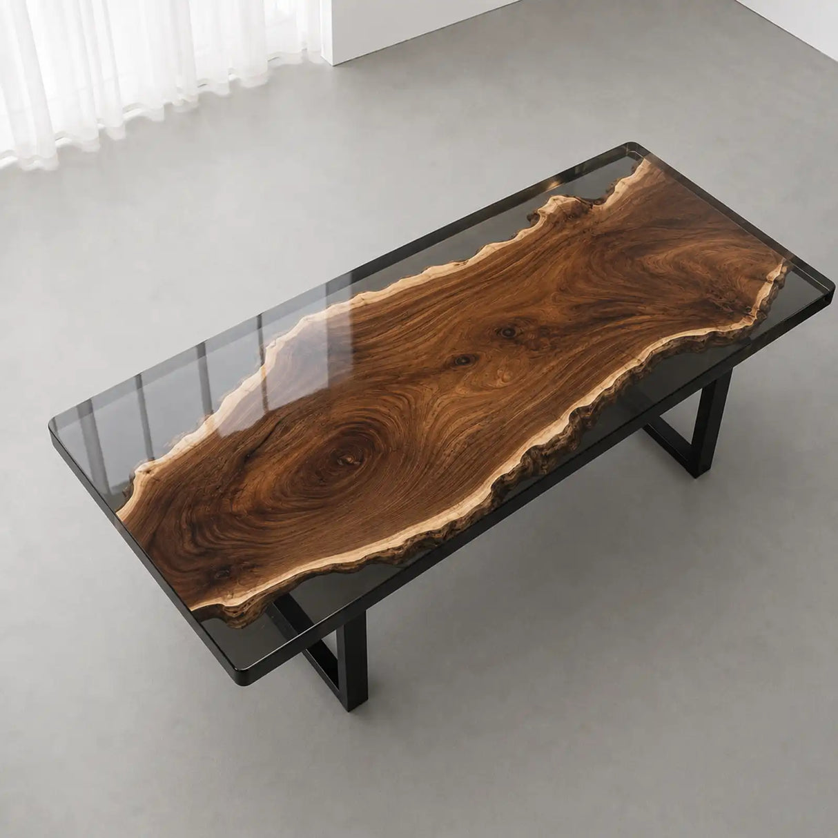 Custom Black Walnut Office Desk with Transparent Black Epoxy Resin | ECT-361