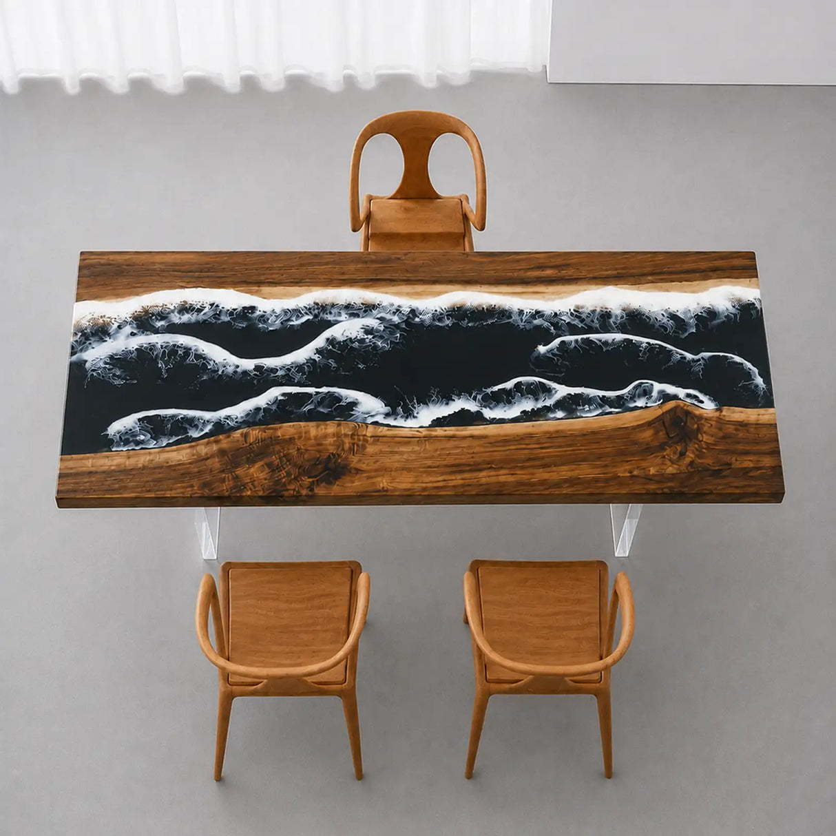 Custom Walnut Ocean Wave Epoxy Resin Conference Table | ECT-394