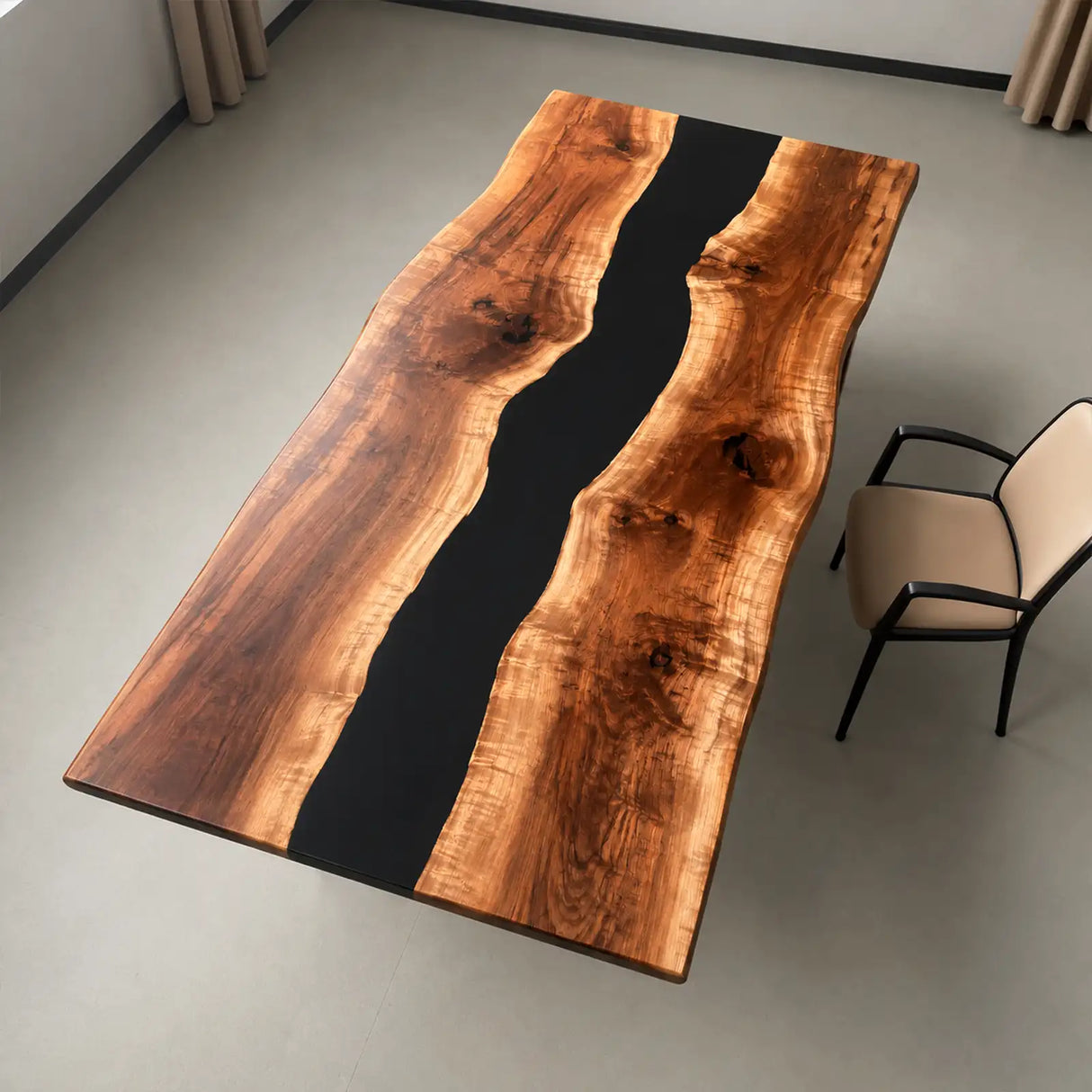 Custom Live Edge Walnut Black Epoxy Resin Conference Table | ECT-402