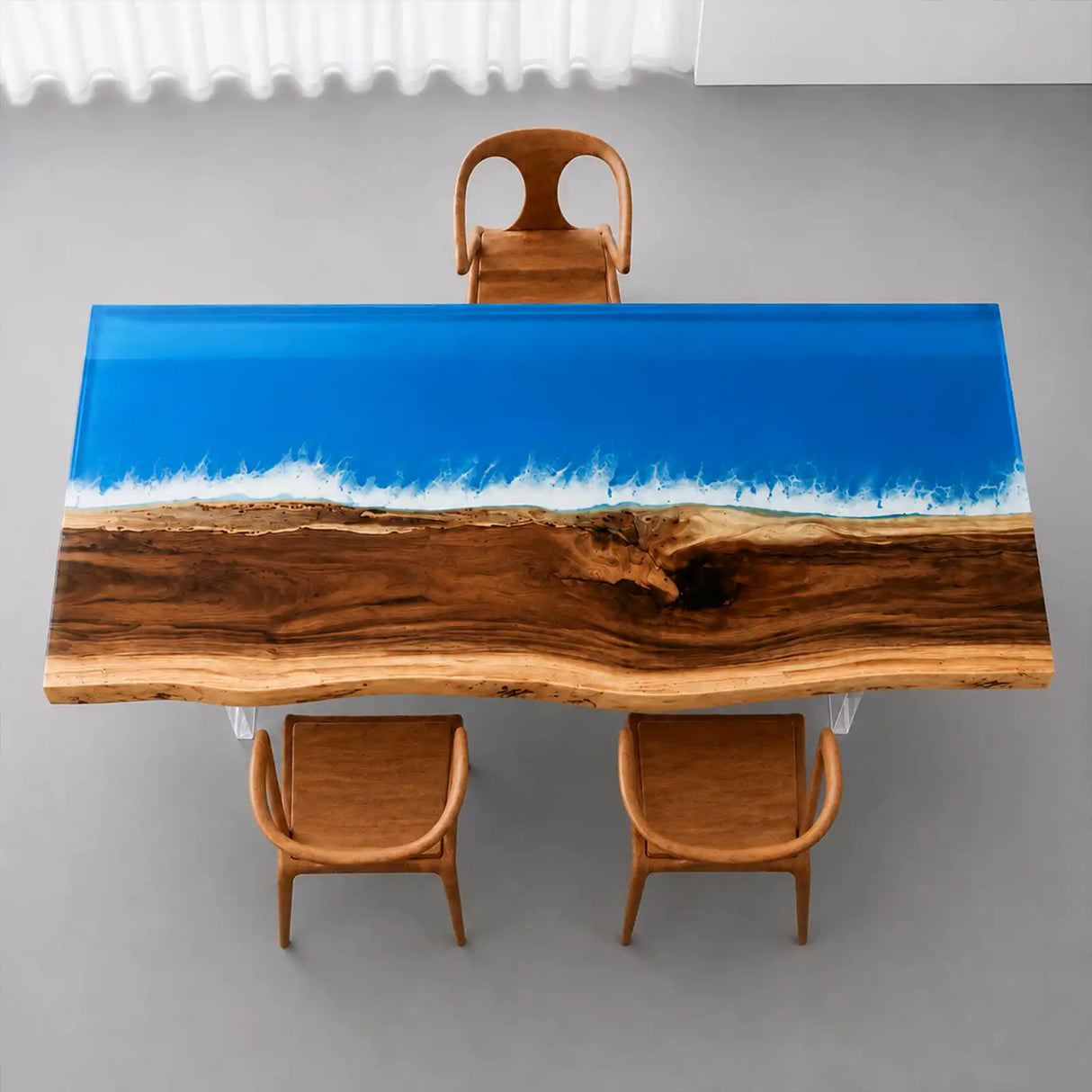 Walnut Live Edge Ocean Wave Epoxy Resin Dining Table | ECT-388