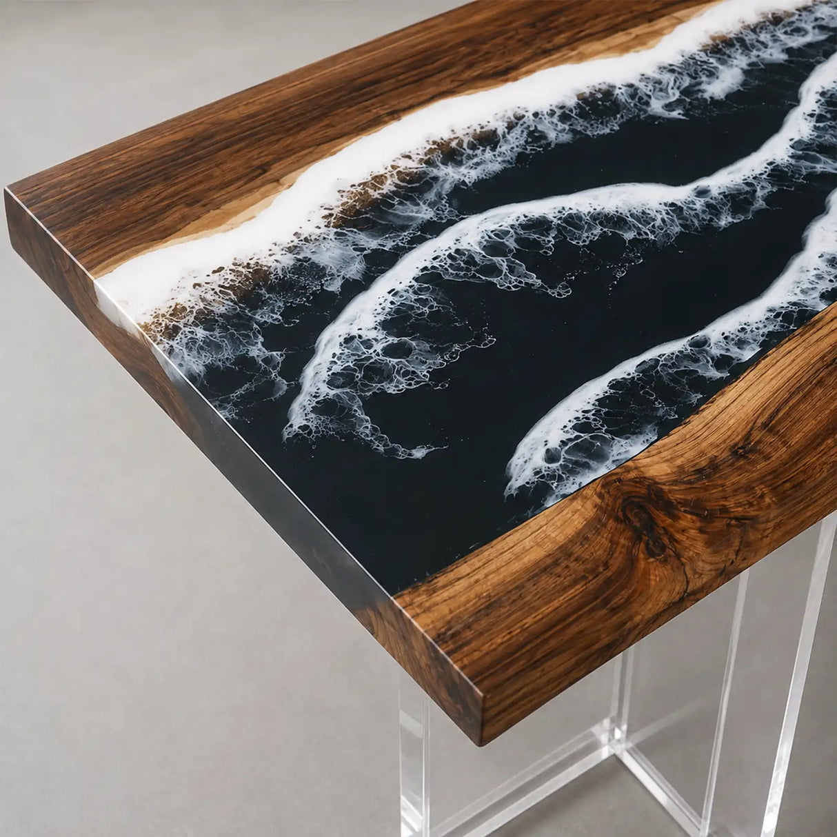 Custom Walnut Ocean Wave Epoxy Resin Conference Table | ECT-394