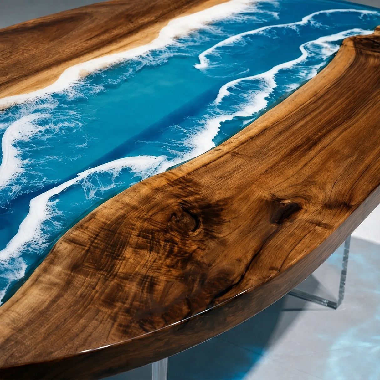 Walnut Ocean Wave Epoxy Resin Dining Table | ECT-377