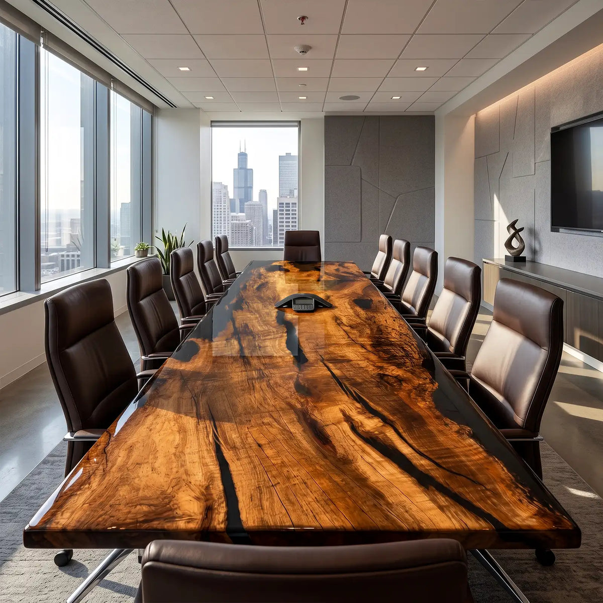 Custom Golden Camphor Black Epoxy Resin Conference Table | ECT-407