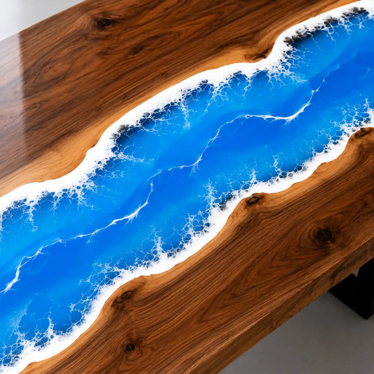 Walnut Ocean Wave Epoxy Resin Dining Table | ECT-374
