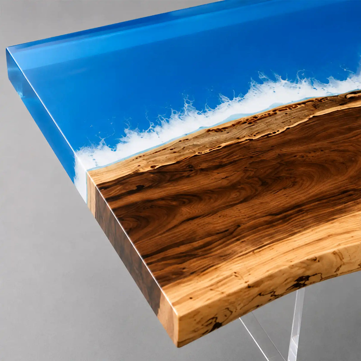 Walnut Live Edge Ocean Wave Epoxy Resin Dining Table | ECT-388