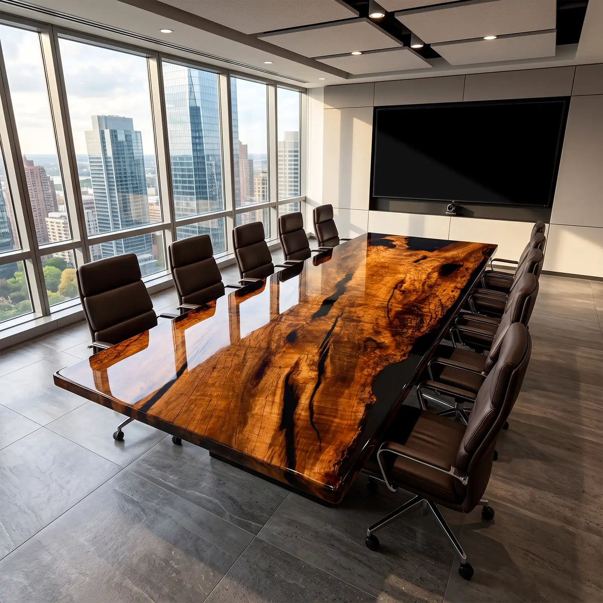Custom Golden Camphor Black Epoxy Resin Conference Table | ECT-407