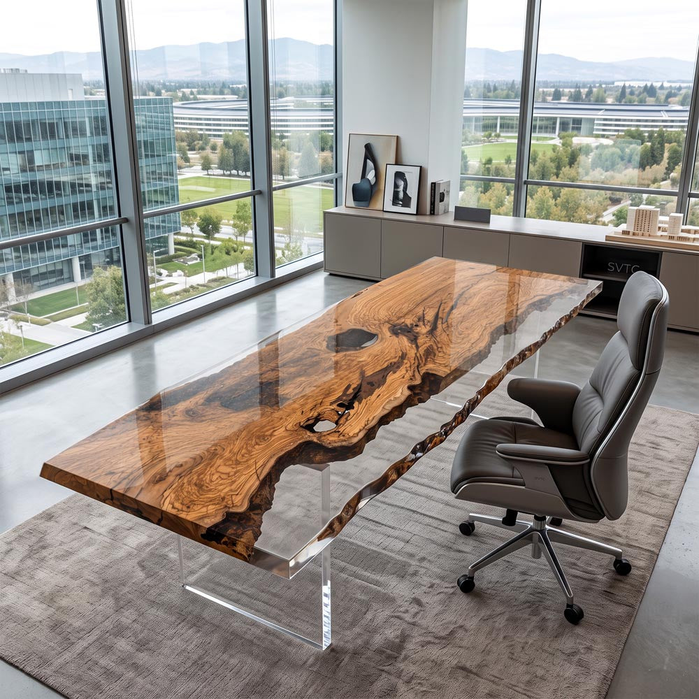 Elite Custom Olive Wood Handmade Clear Smokey Grey Epoxy Table ECT-108