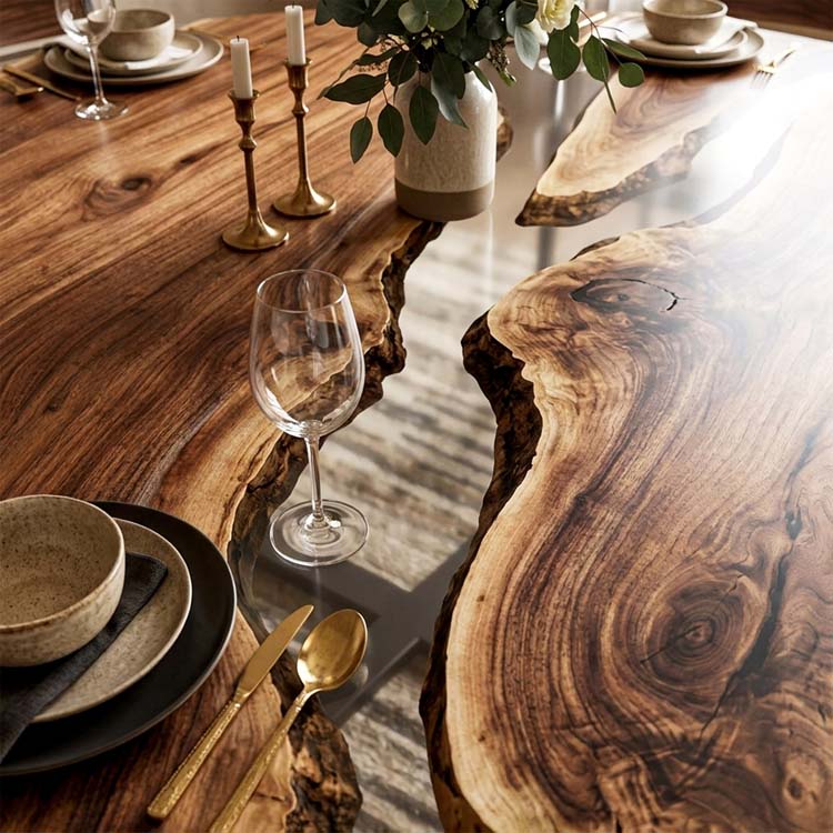 Clear Epoxy Table Walnut Crystal Clear Oval Straight Edge Dining Table ECT - 321 - Elitecustomtable