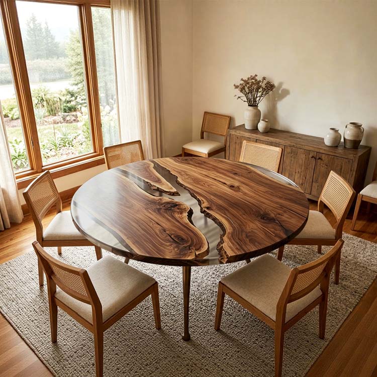 Clear Epoxy Table Walnut Crystal Clear Oval Straight Edge Dining Table ECT - 321 - Elitecustomtable