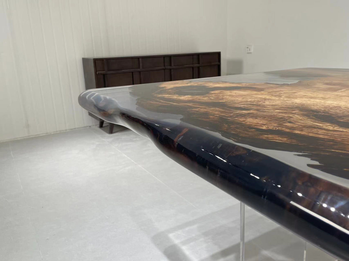 In-Stock Fir Wood Clear Epoxy Resin Dining Table 48" × 108"