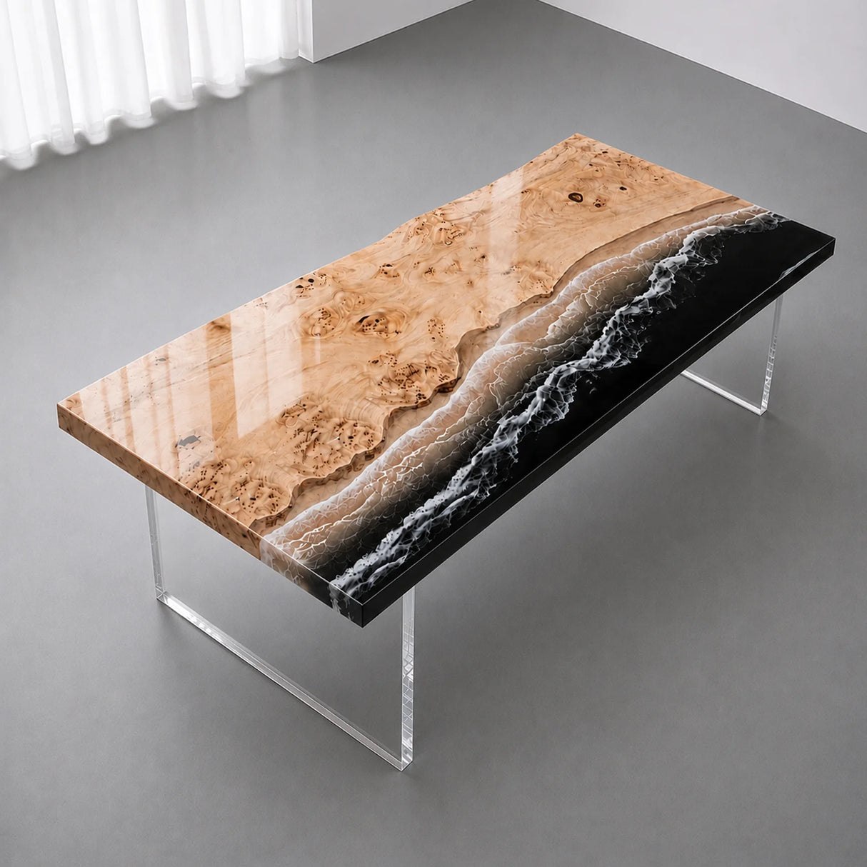 Custom Poplar Ocean Wave Epoxy Resin Conference Table | ECT-393