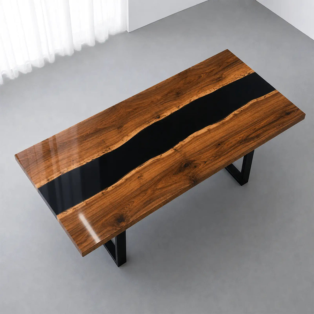 Custom Walnut Black Epoxy Resin Conference Table | ECT-398
