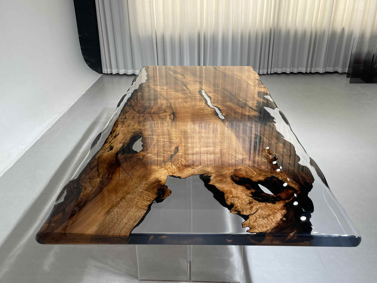 In-Stock Fir Wood Clear Epoxy Resin Dining Table 48" × 108"