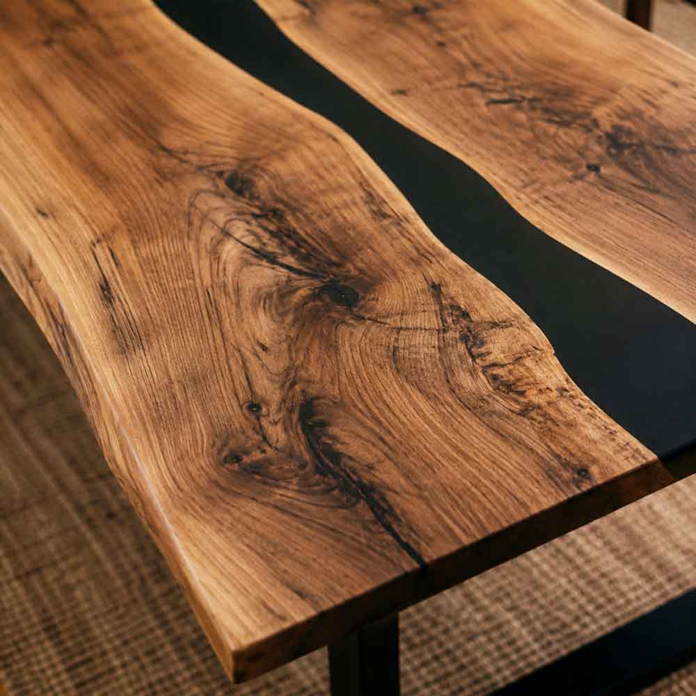 Custom Black Epoxy Resin Dining Table – 100% Solid Walnut | ECT-334 - Elitecustomtable