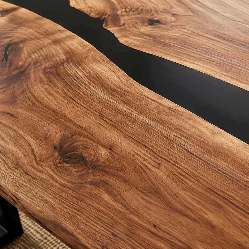 Custom Black Epoxy Resin Dining Table – 100% Solid Walnut | ECT-334 - Elitecustomtable