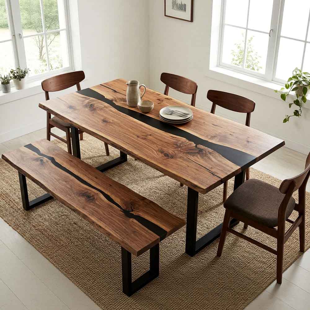 Custom Black Epoxy Resin Dining Table – 100% Solid Walnut | ECT-334 - Elitecustomtable