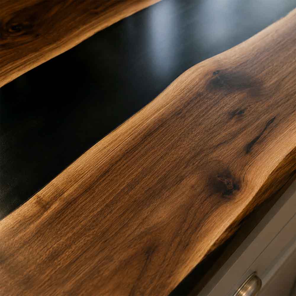 Custom Black Epoxy Resin Kitchen Countertop – 100% Solid Walnut | ECT-328 - Elitecustomtable