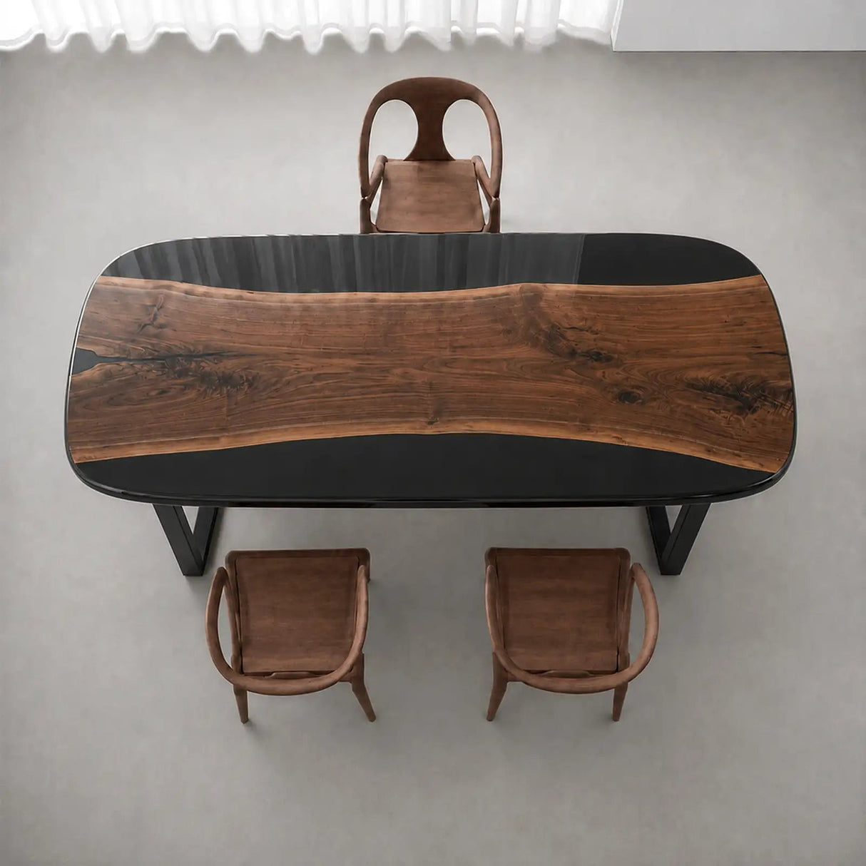 Custom Black Walnut Office Desk with Black Epoxy Resin Straight Edge | ECT-364 - Elitecustomtable