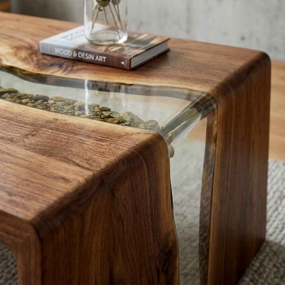 Custom Clear Epoxy Resin Coffee Table – 100% Solid Walnut Wood | ECT-355 - Elitecustomtable