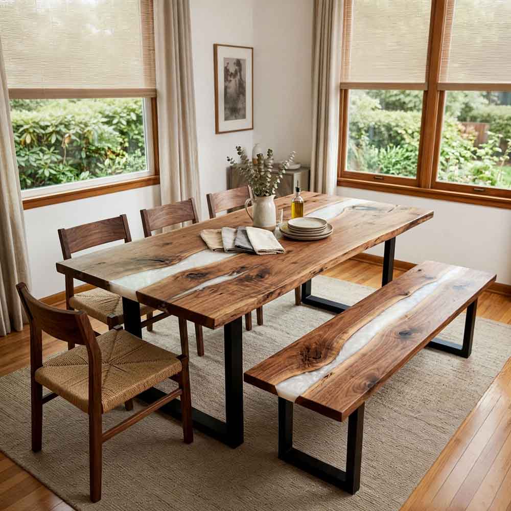 Custom Crystal Clear Epoxy Resin Dining Table – 100% Solid Walnut | ECT-335 - Elitecustomtable