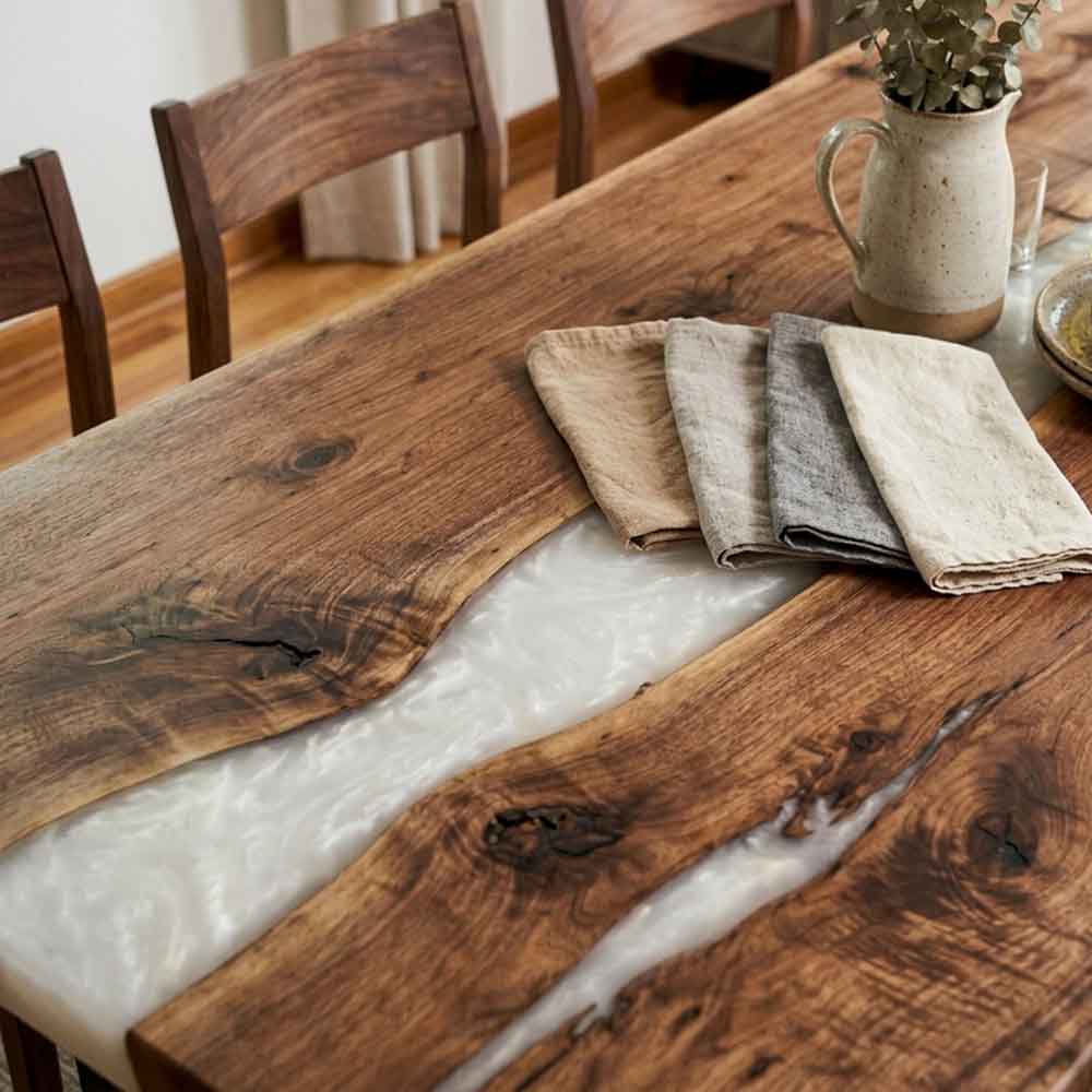 Custom Crystal Clear Epoxy Resin Dining Table – 100% Solid Walnut | ECT-335 - Elitecustomtable