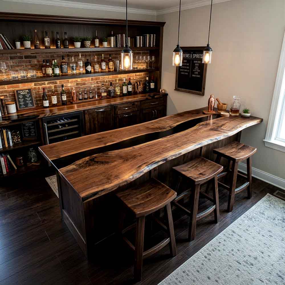 Custom Live Edge Black Epoxy Resin Kitchen Island Countertop – 100% Solid Walnut | ECT-339 - Elitecustomtable