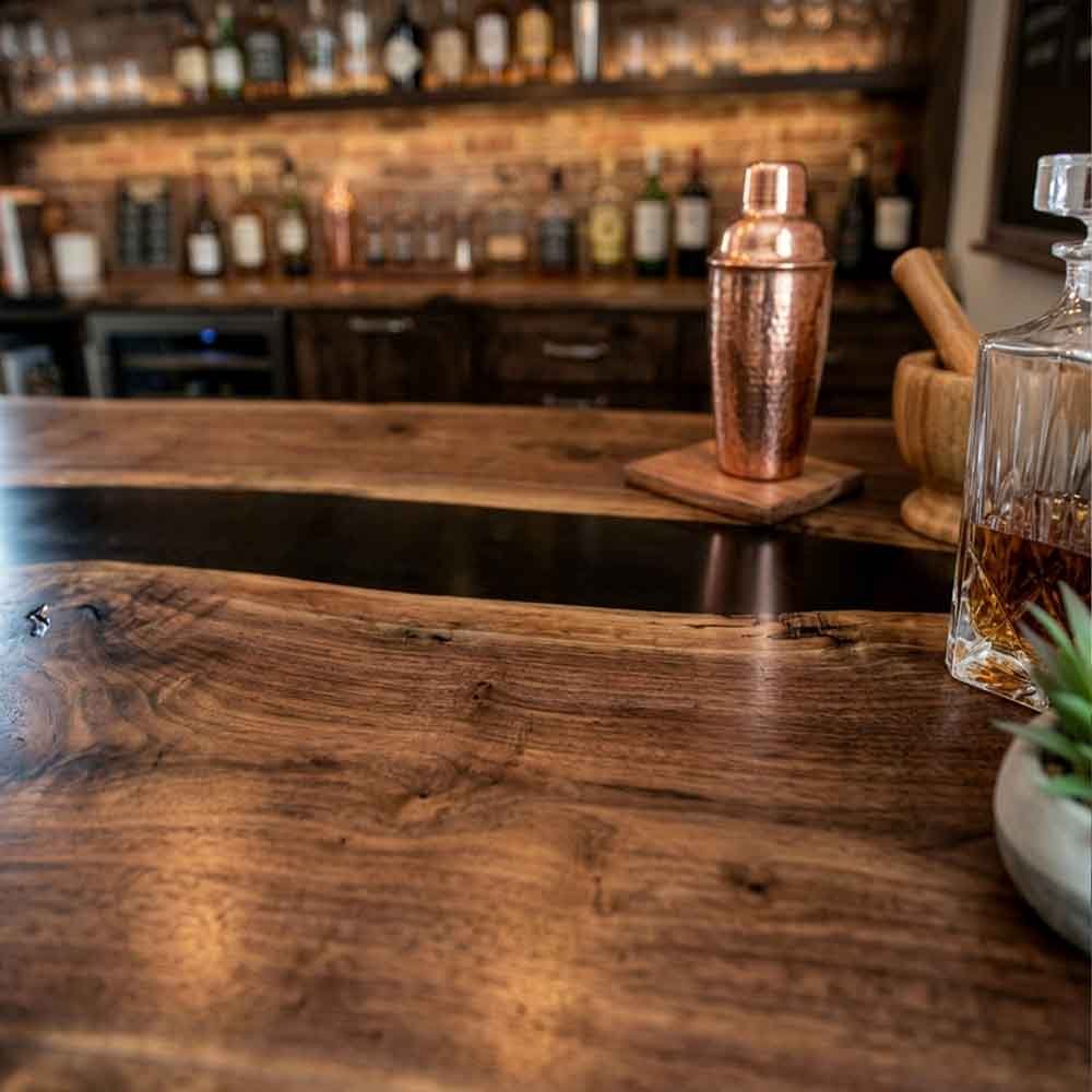 Custom Live Edge Black Epoxy Resin Kitchen Island Countertop – 100% Solid Walnut | ECT-339 - Elitecustomtable