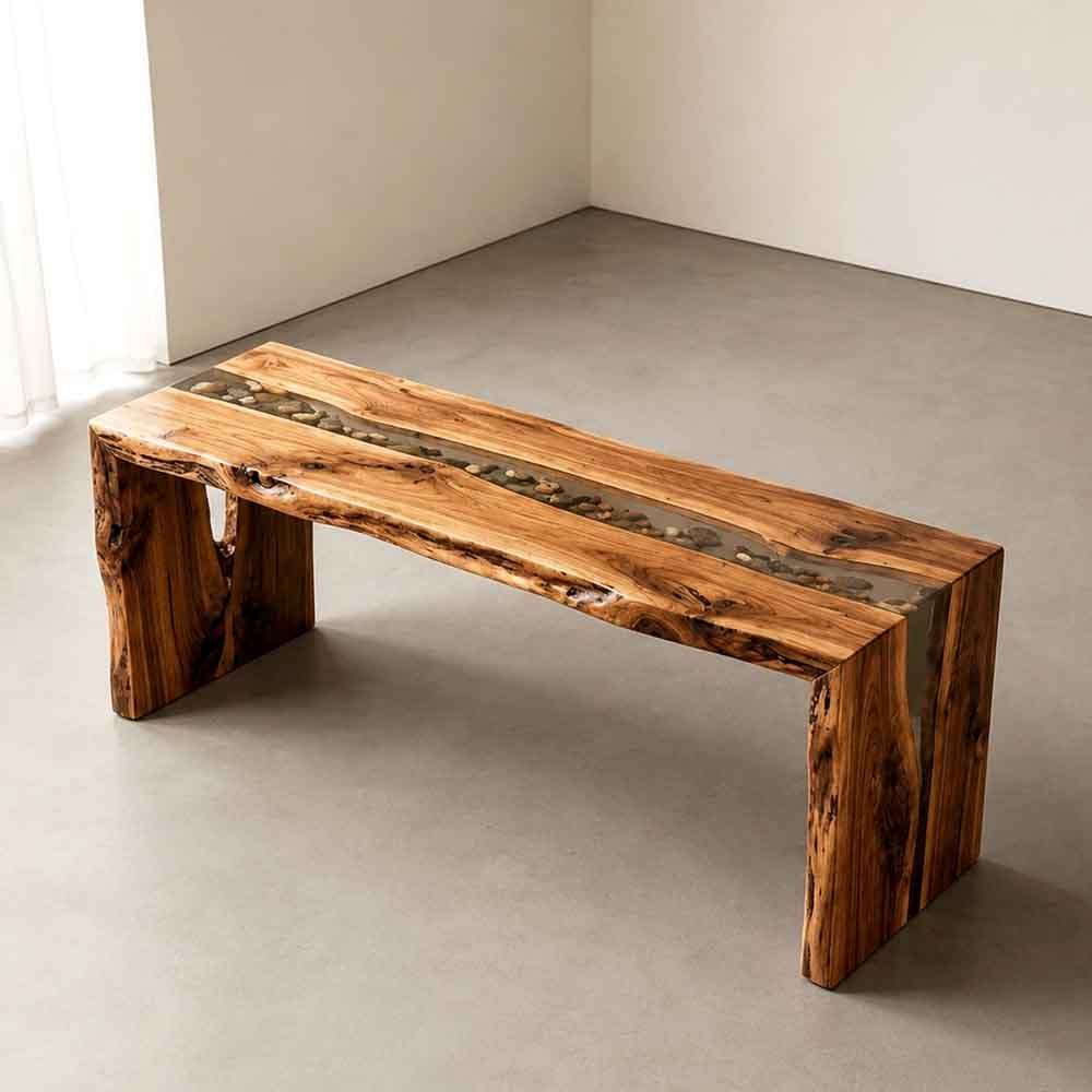 Custom Live Edge Epoxy Waterfall Console Table – Solid Wood Entryway Table | ECT-324 - Elitecustomtable