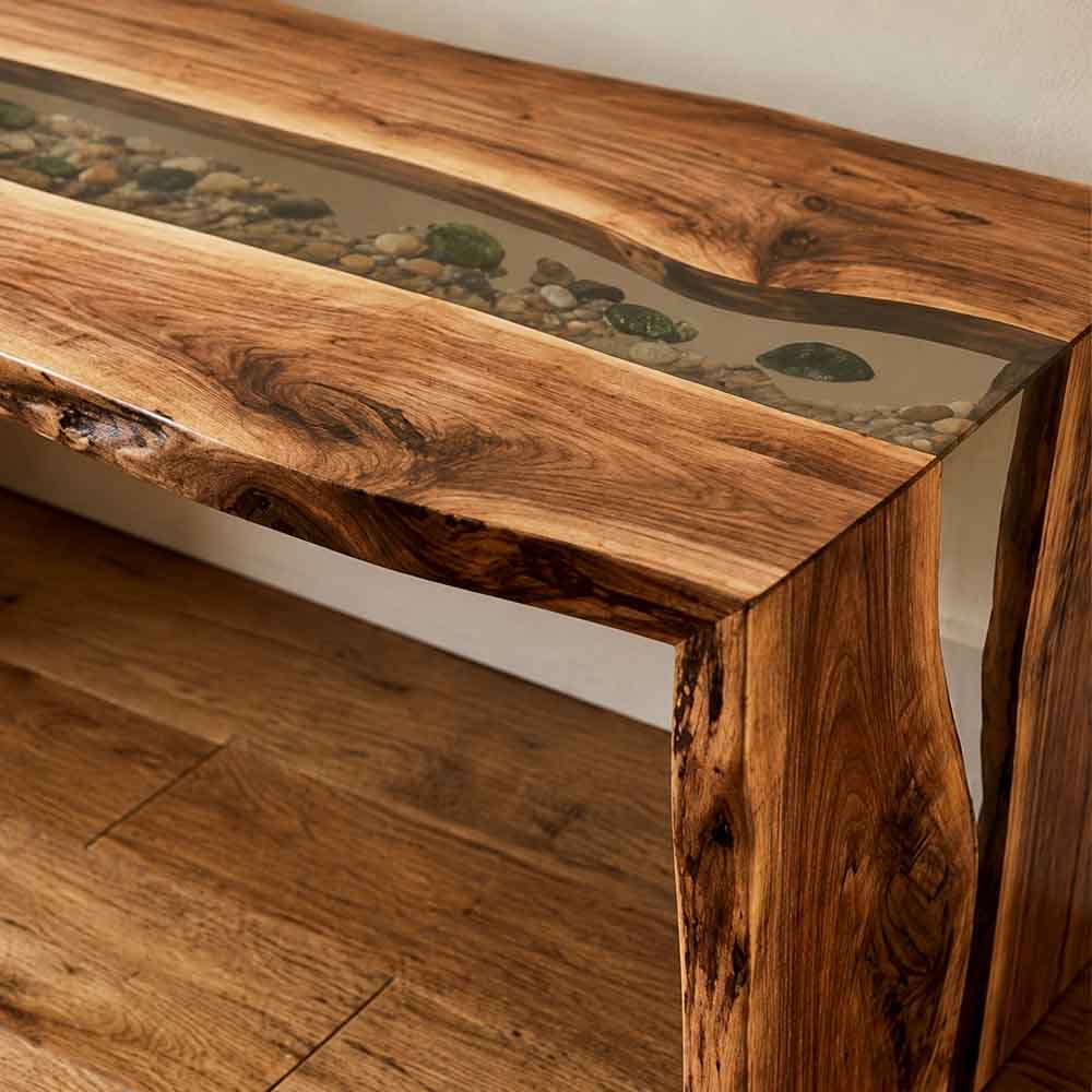 Custom Live Edge Epoxy Waterfall Console Table – Solid Wood Entryway Table | ECT-324 - Elitecustomtable