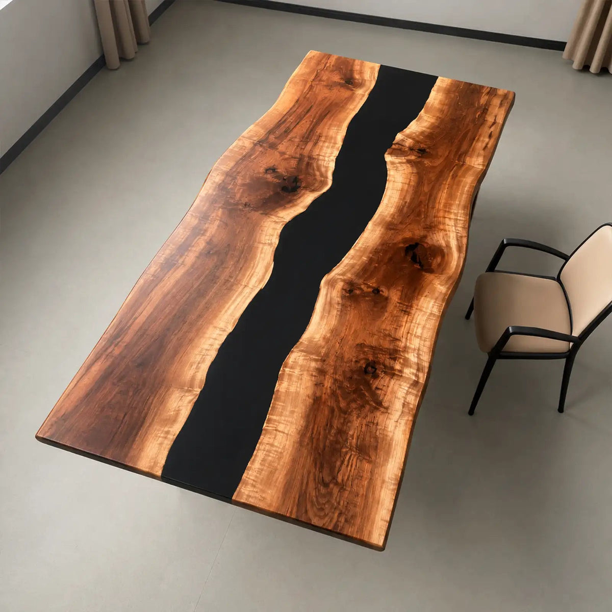 Custom Live Edge Walnut Black Epoxy Resin Conference Table | ECT-402 - Elitecustomtable