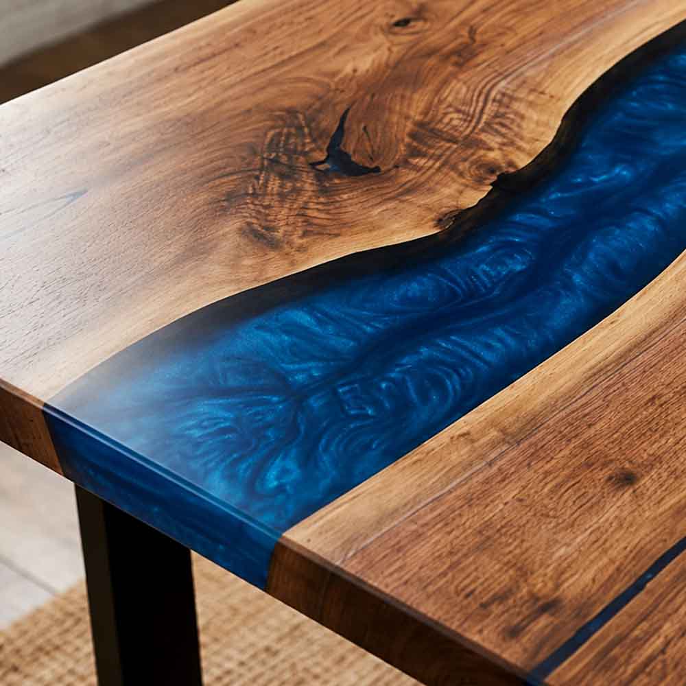 Custom Ocean Epoxy Resin Dining Table – 100% Solid Walnut | ECT-333 - Elitecustomtable