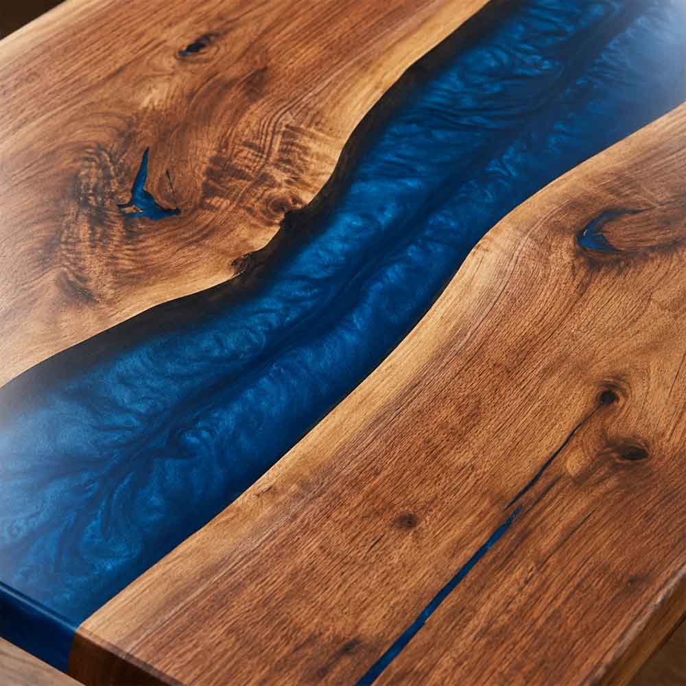 Custom Ocean Epoxy Resin Dining Table – 100% Solid Walnut | ECT-333 - Elitecustomtable