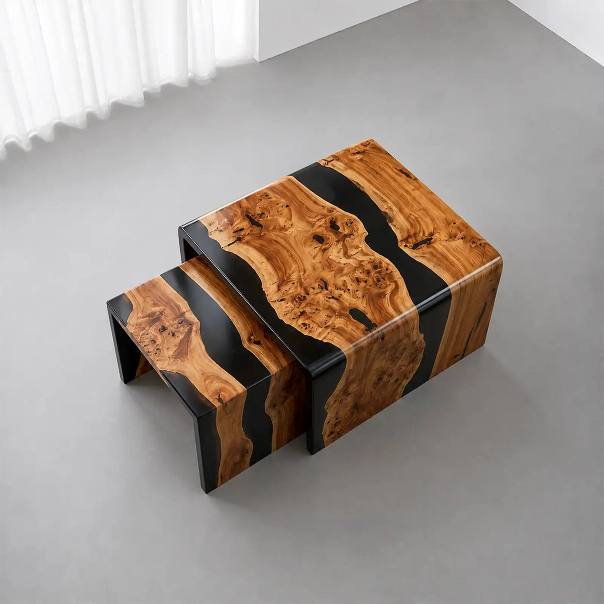 Custom Olive Wood Black Epoxy Resin Nesting Coffee Table Set | ECT-391 - Elitecustomtable