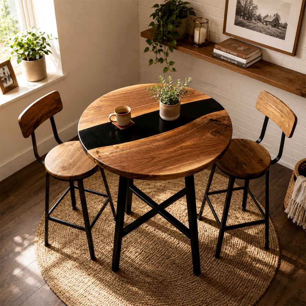 Custom Round Black Epoxy Resin Home Bar Table – 100% Solid Walnut | ECT-348 - Elitecustomtable