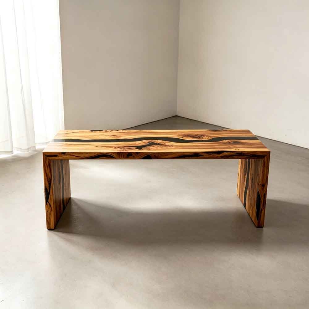 Custom Straight Edge Olive Wood Epoxy Waterfall Console Table – Solid Wood Entryway Table | ECT-326 - Elitecustomtable