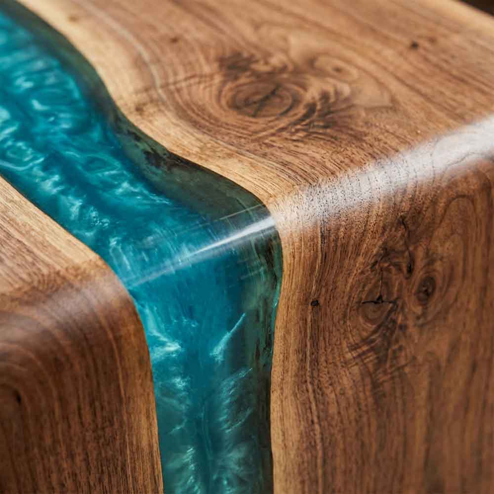 Custom Turquoise Epoxy Resin Coffee Table – 100% Solid Walnut Wood | ECT-354 - Elitecustomtable