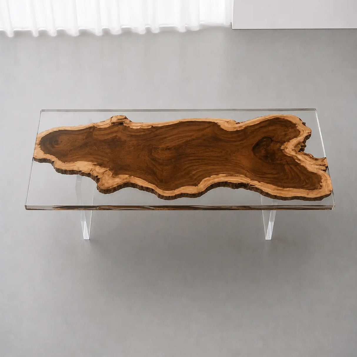 Custom Walnut Office Desk with Crystal Clear Epoxy Resin Straight Edge | ECT-362 - Elitecustomtable