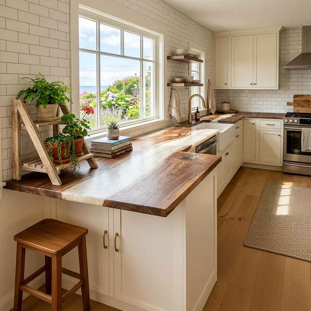 Custom White Epoxy Resin Kitchen Countertop – 100% Solid Walnut | ECT-329 - Elitecustomtable