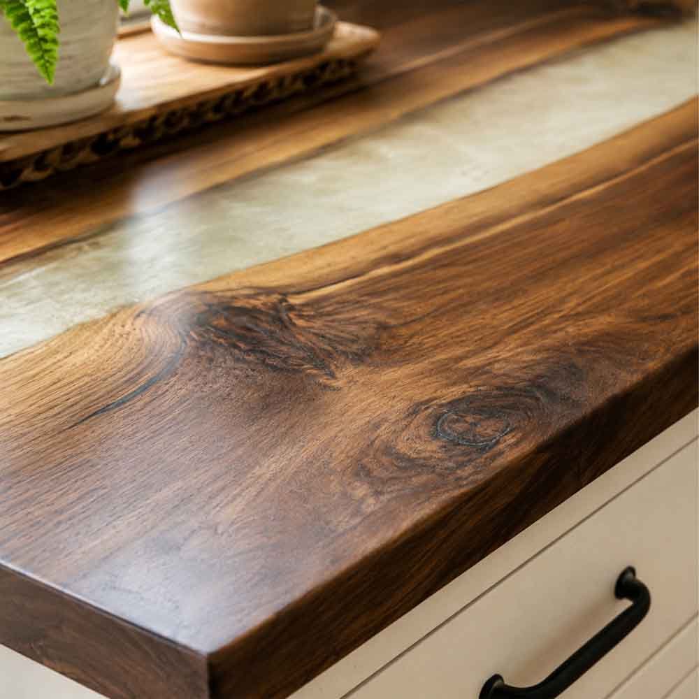 Custom White Epoxy Resin Kitchen Countertop – 100% Solid Walnut | ECT-329 - Elitecustomtable