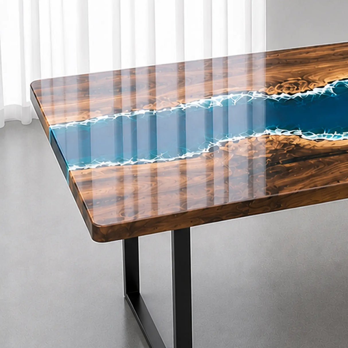 Black Walnut Ocean Wave Epoxy Resin Dining Table | ECT-383