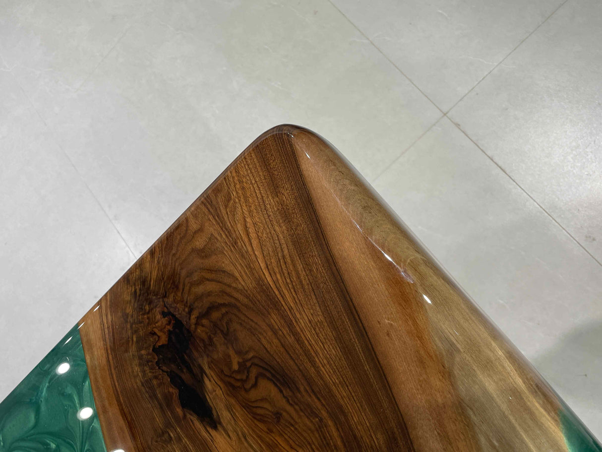 In-Stock Black Walnut Green Epoxy Resin Dining Table 48" × 96"