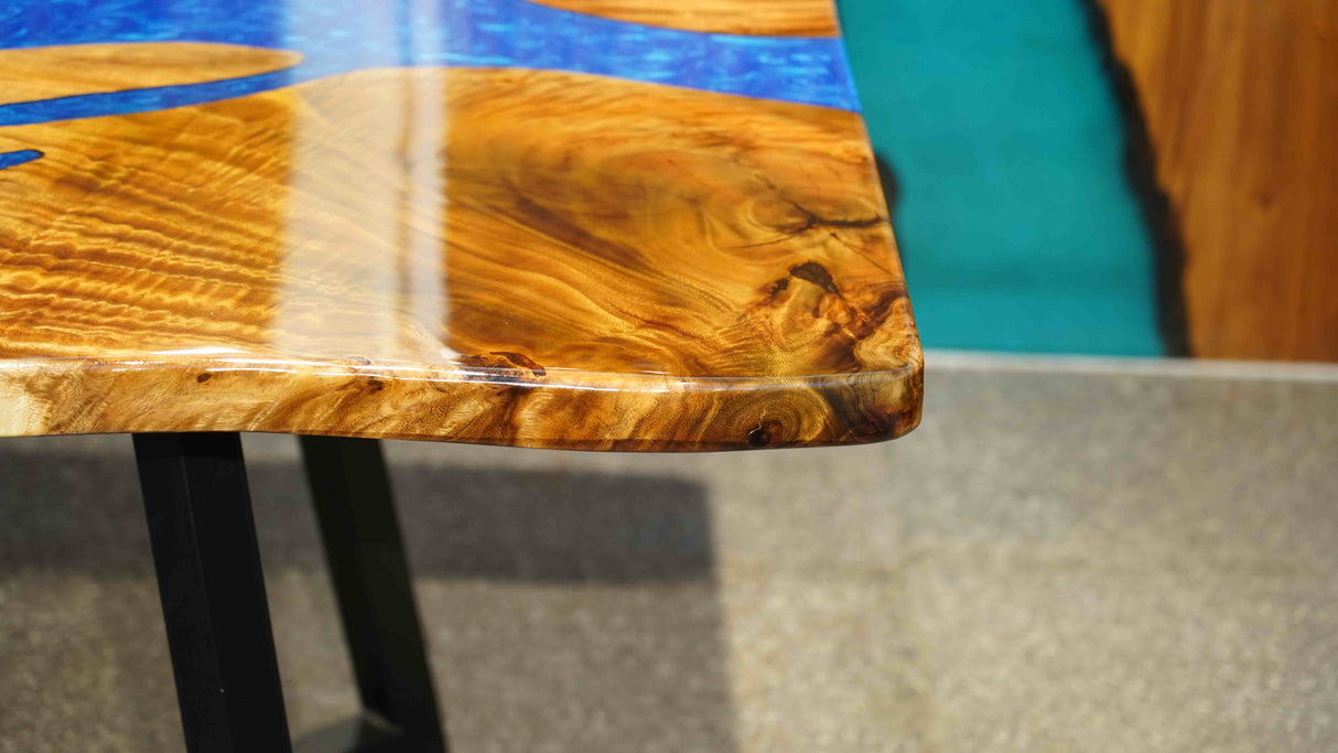 In-Stock Walnut Live Edge Blue Epoxy Resin Dining Table 42" × 84"