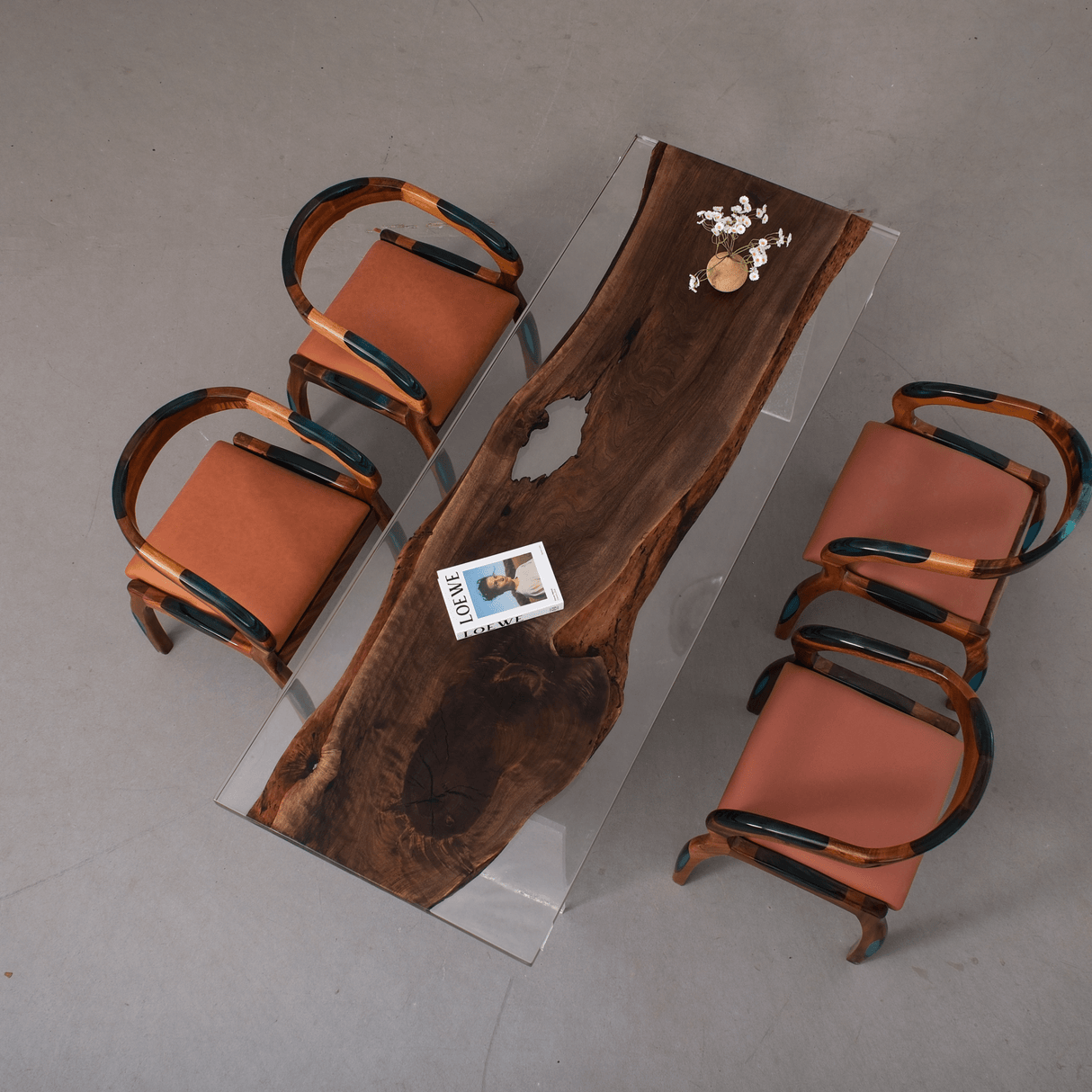 Elite Artistic Black Walnut Dining Table in Transparent Resin ECT - 226 - Elitecustomtable