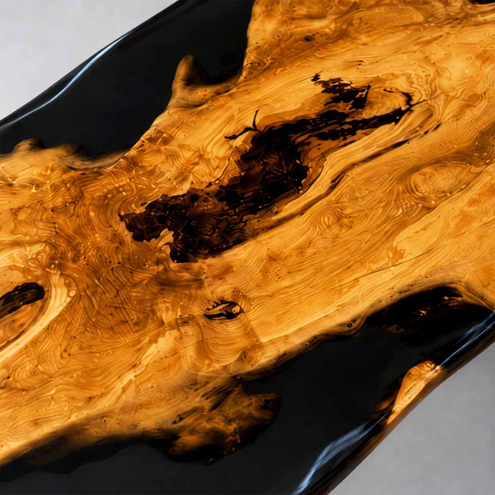 Elite Artistic Olive Wood & Transparent Black - Gray Epoxy Resin Dining Table ECT-153 - Elitecustomtable